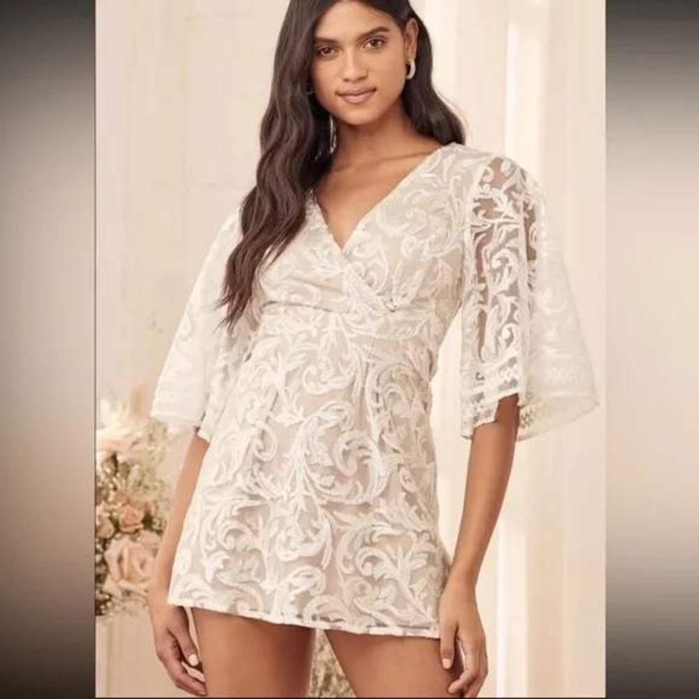 Lulus Celebration Hour‎ White Sequin Embroidered Mini Dress Bridal NEW SZ XS